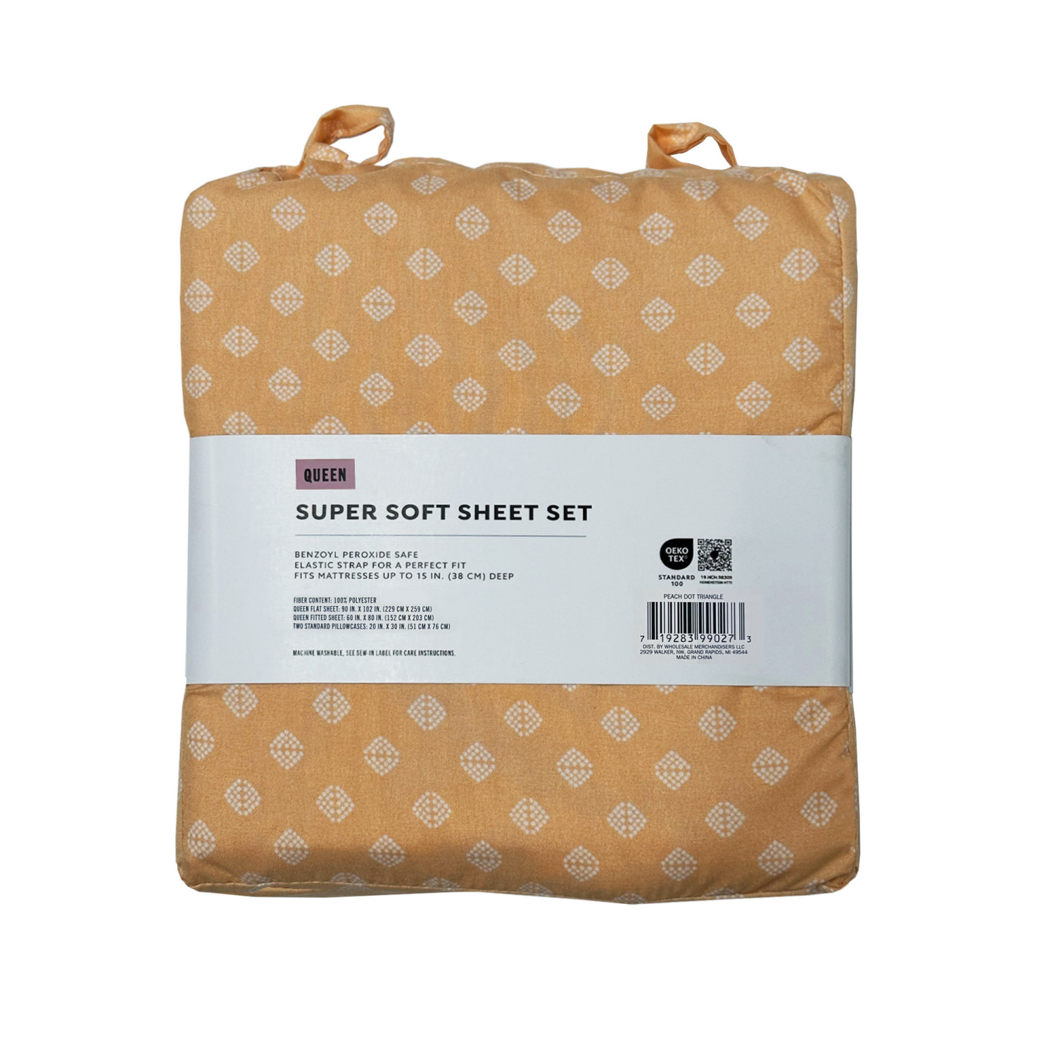 slide 2 of 4, Havenstay Sheets, Queen, Peach Dot Triangle, Queen Size