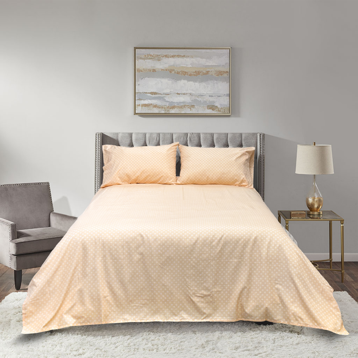 slide 3 of 4, Havenstay Sheets, Queen, Peach Dot Triangle, Queen Size