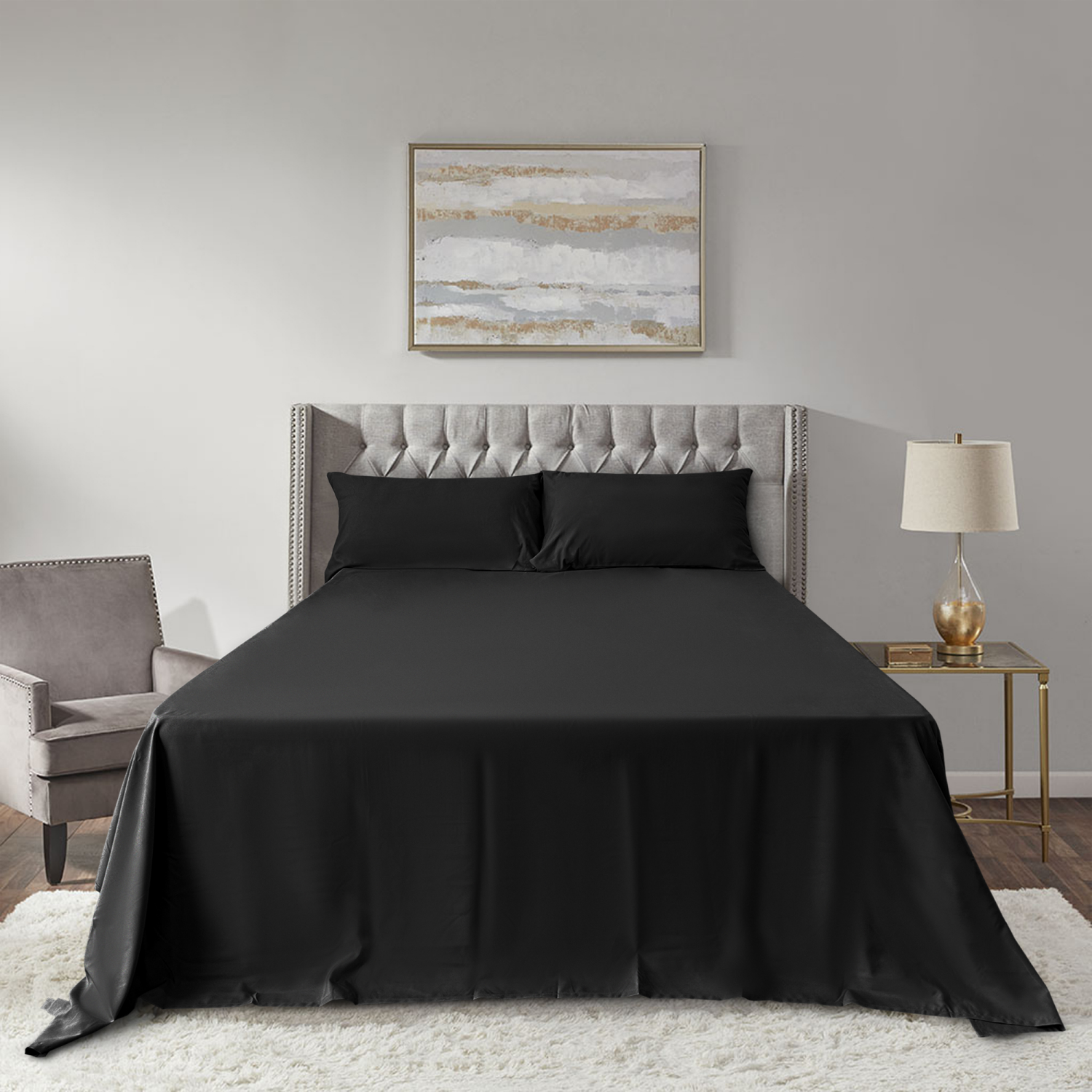 slide 3 of 4, Havenstay Sheets, Full, Black, Full Size