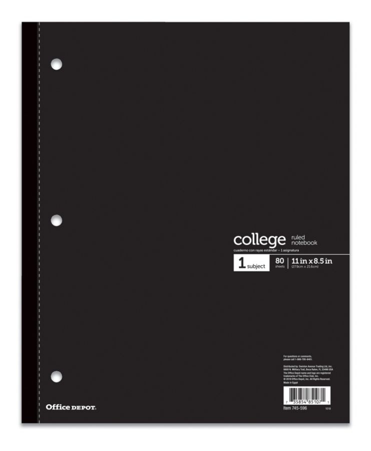 slide 6 of 7, Office Depot Brand Wireless Notebook, 9'' X 11'', 1 Subject, College Ruled, 80 Sheets, Assorted Colors, 80 ct