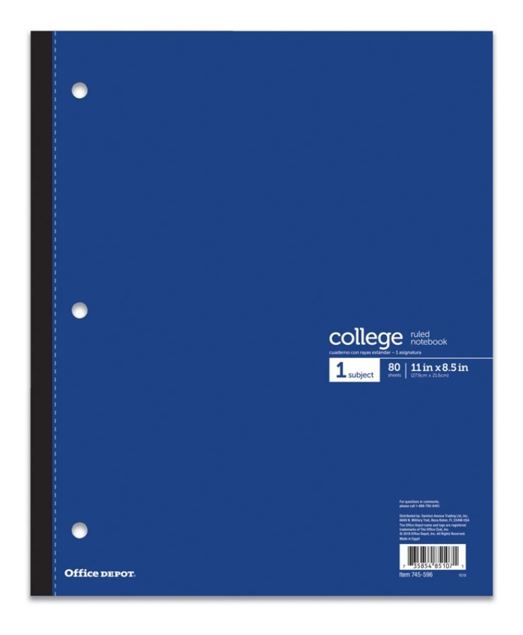 slide 2 of 7, Office Depot Brand Wireless Notebook, 9'' X 11'', 1 Subject, College Ruled, 80 Sheets, Assorted Colors, 80 ct