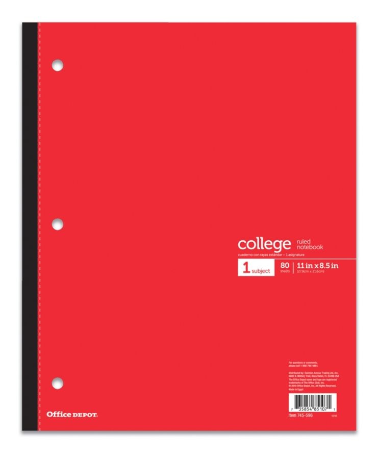 slide 5 of 7, Office Depot Brand Wireless Notebook, 9'' X 11'', 1 Subject, College Ruled, 80 Sheets, Assorted Colors, 80 ct