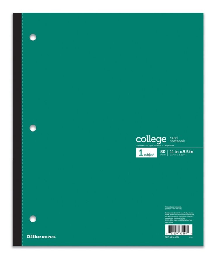 slide 3 of 7, Office Depot Brand Wireless Notebook, 9'' X 11'', 1 Subject, College Ruled, 80 Sheets, Assorted Colors, 80 ct