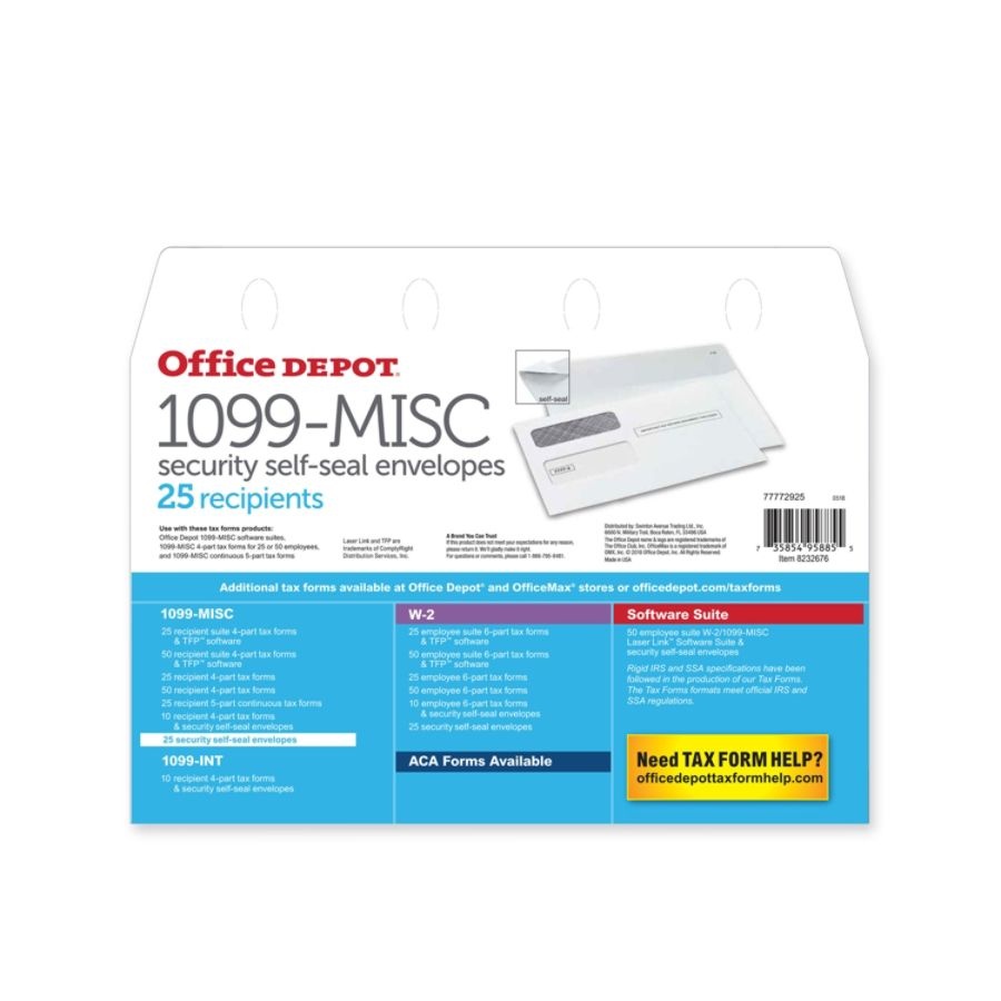 slide 2 of 2, Office Depot Brand Double-Window Self-Seal Envelopes For Form 1099, White, 25 ct; 5 5/8 in x 9 in