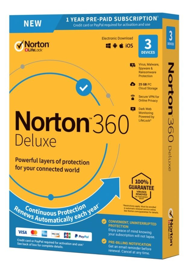 slide 3 of 4, Norton 360 Deluxe, For 3 Devices, 1-Year Subscription, Product Key Card, 1 ct