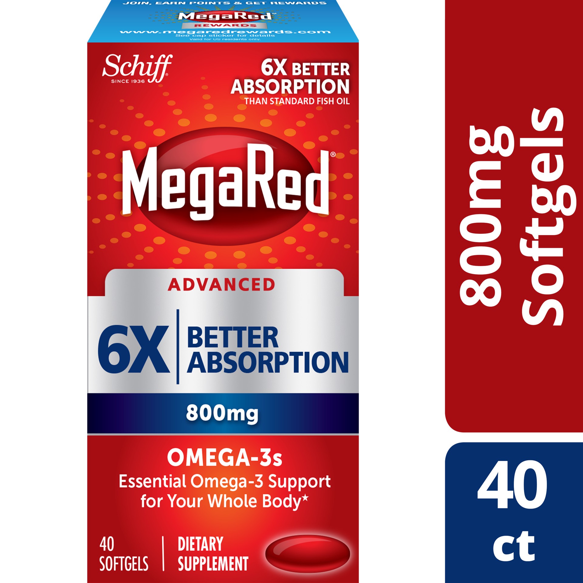 slide 1 of 6, MegaRed Advanced 6X Better absorption 800mg, 40 Softgels, 40 ct