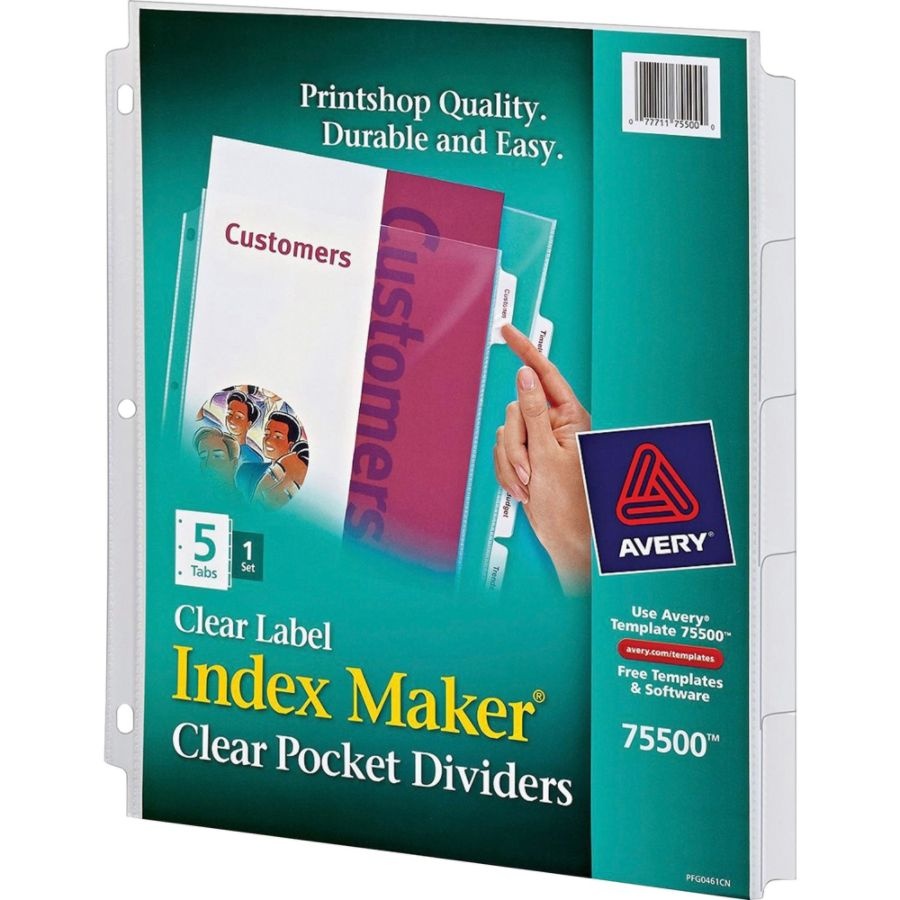 slide 6 of 10, Avery Print & Apply Clear Label Sheet Protector Dividers With Index Maker Easy Peel Printable Labels, 5-Tab Set, 1 ct