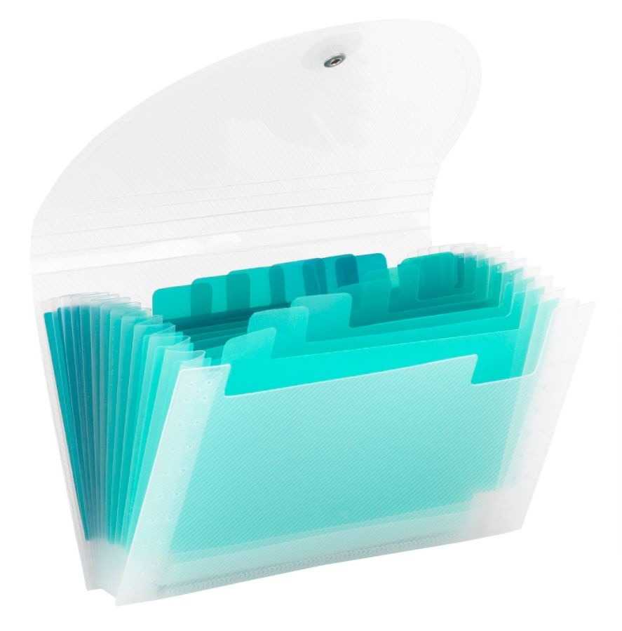 slide 3 of 3, Office Depot Brand Polypropylene Accordion Expanding File, 13 Pocket, 6'' Expansion, Coupon Size, Teal, 1 ct