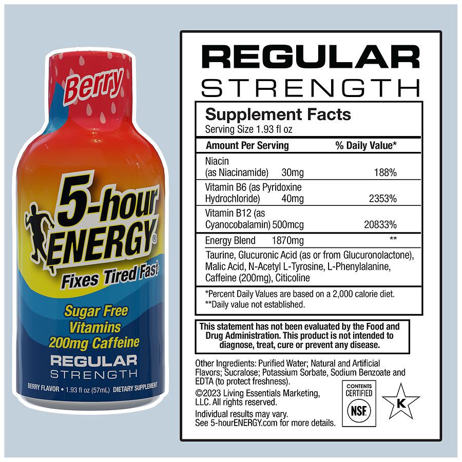 slide 4 of 5, 5-hour ENERGY, Regular Strength, Berry, 6 Pack, 1.93 oz., 1.93 fl oz