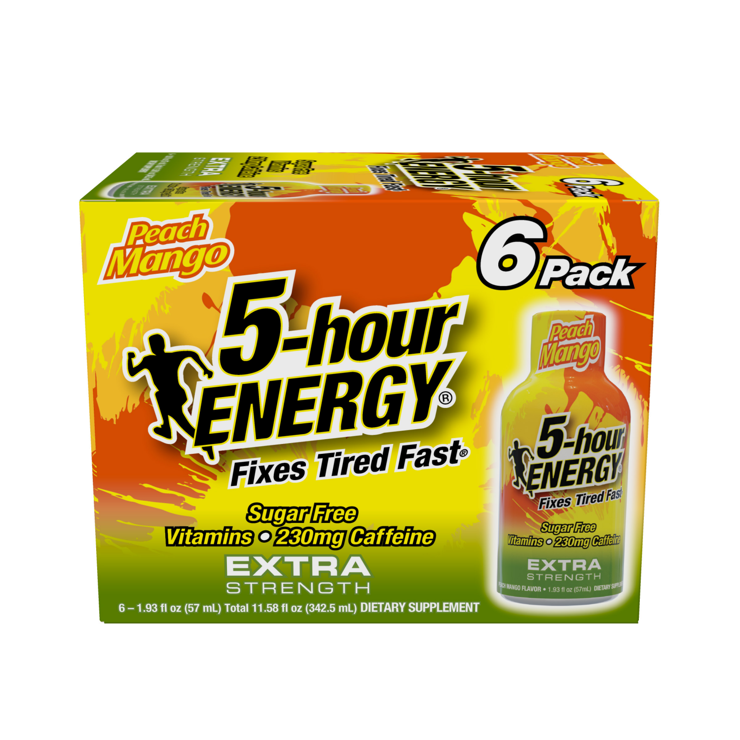 slide 1 of 2, 5-hour ENERGY Shot, Extra Strength, Peach Mango - 6 ct, 6 ct; 1.93 oz
