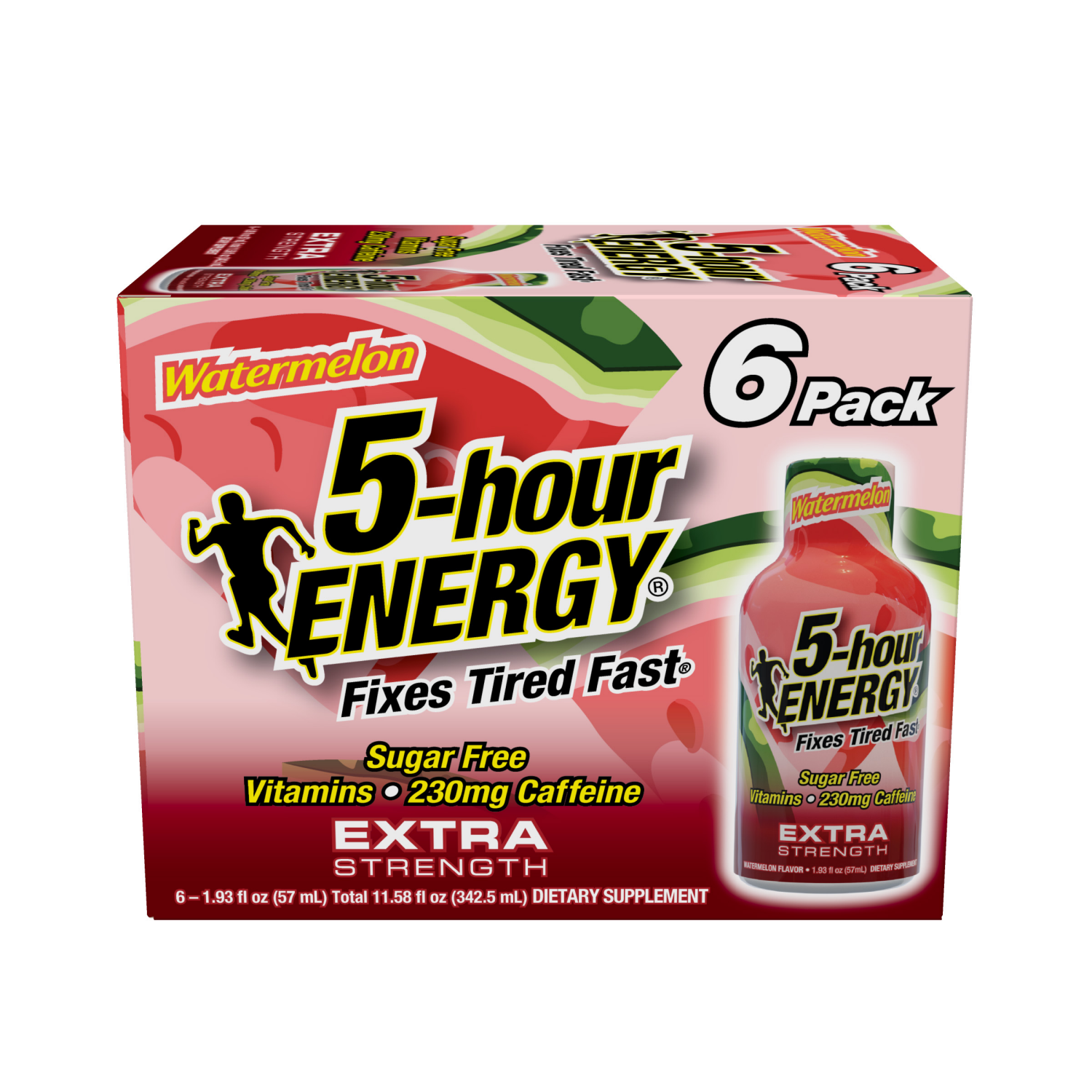 slide 1 of 2, 5-hour ENERGY, Extra Strength, Watermelon, 6 Pack, 1.93 oz., 11.58 fl oz