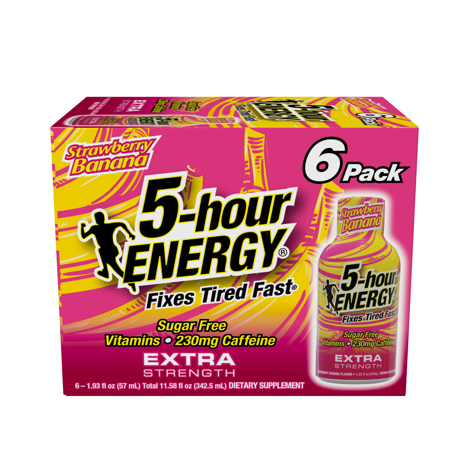 slide 1 of 2, 5-hour ENERGY, Extra Strength, Strawberry Banana, 6 Pack, 1.93 oz., 11.58 fl oz