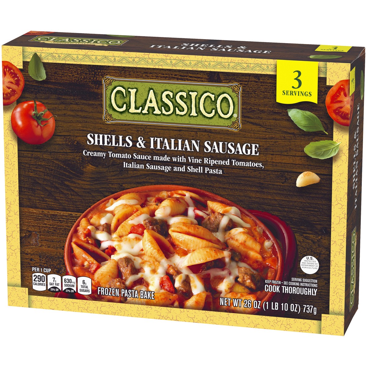 slide 10 of 14, Classico Shells & Italian Sausage Pasta Bake Multi-Serve Frozen Meal, 26 oz Box, 26 oz