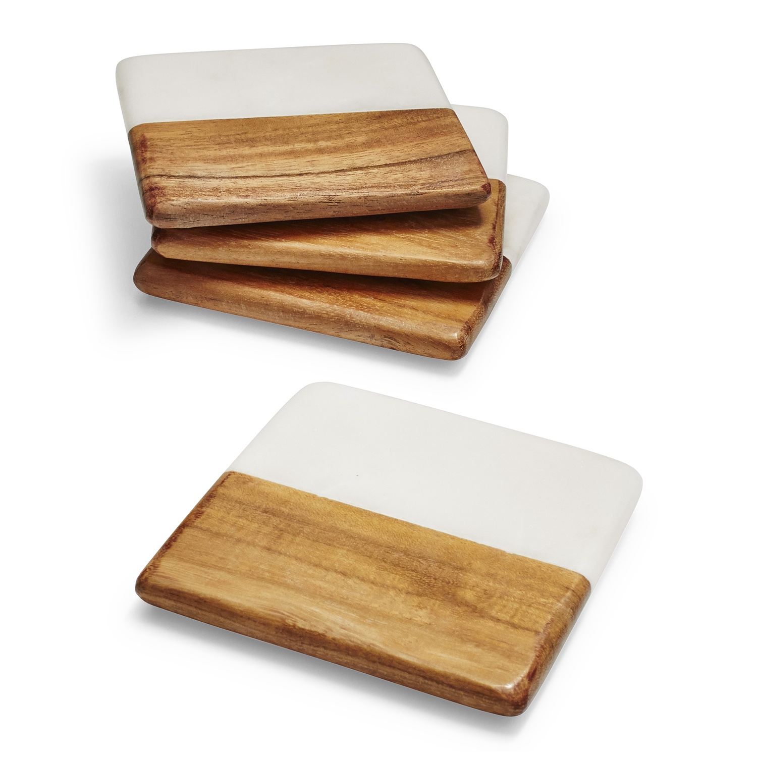 slide 1 of 1, Sur La Table Marble and Wood Coasters, 4 ct