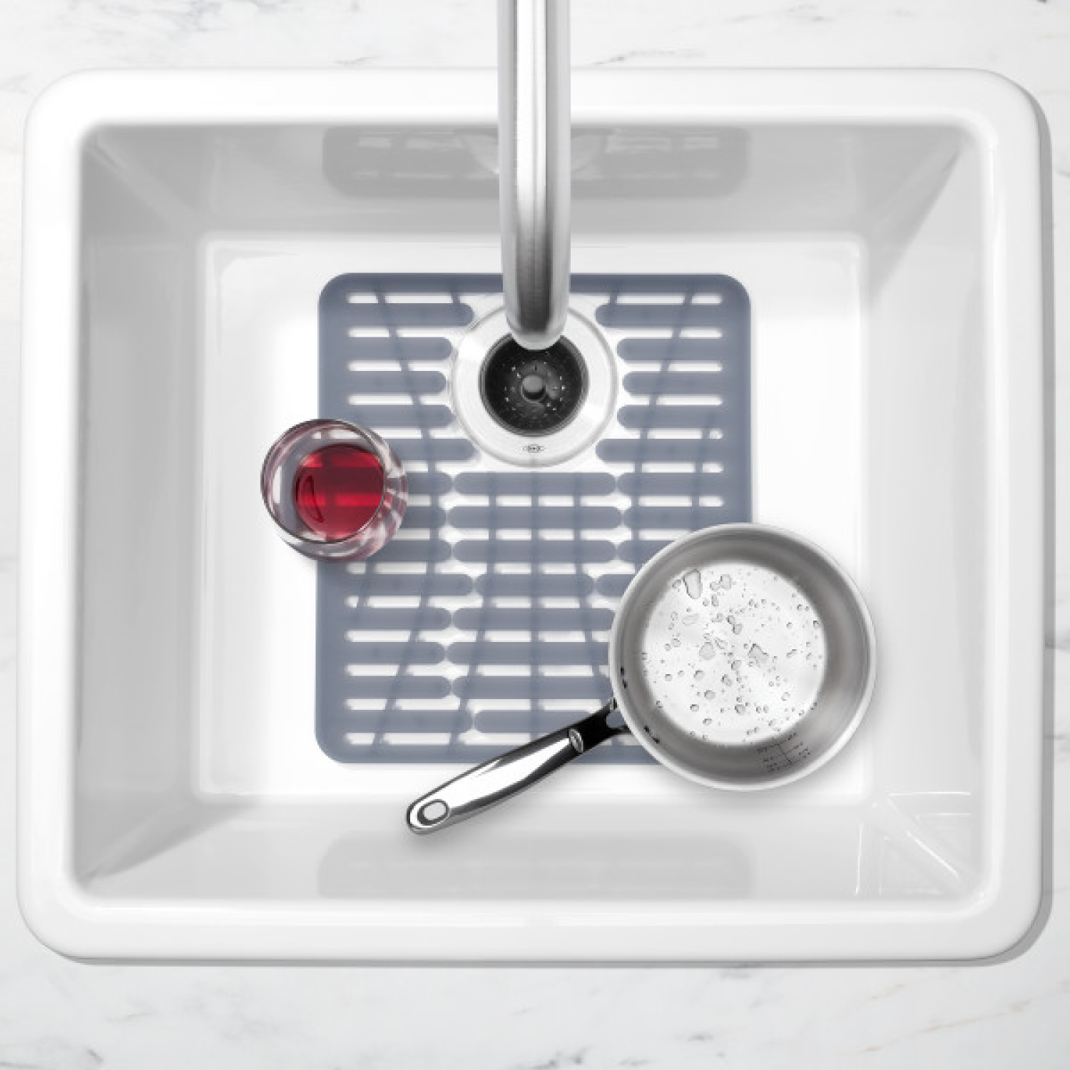 slide 3 of 3, OXO 11.3" x 12.8" Silicone Sink Mat Gray, 1 ct