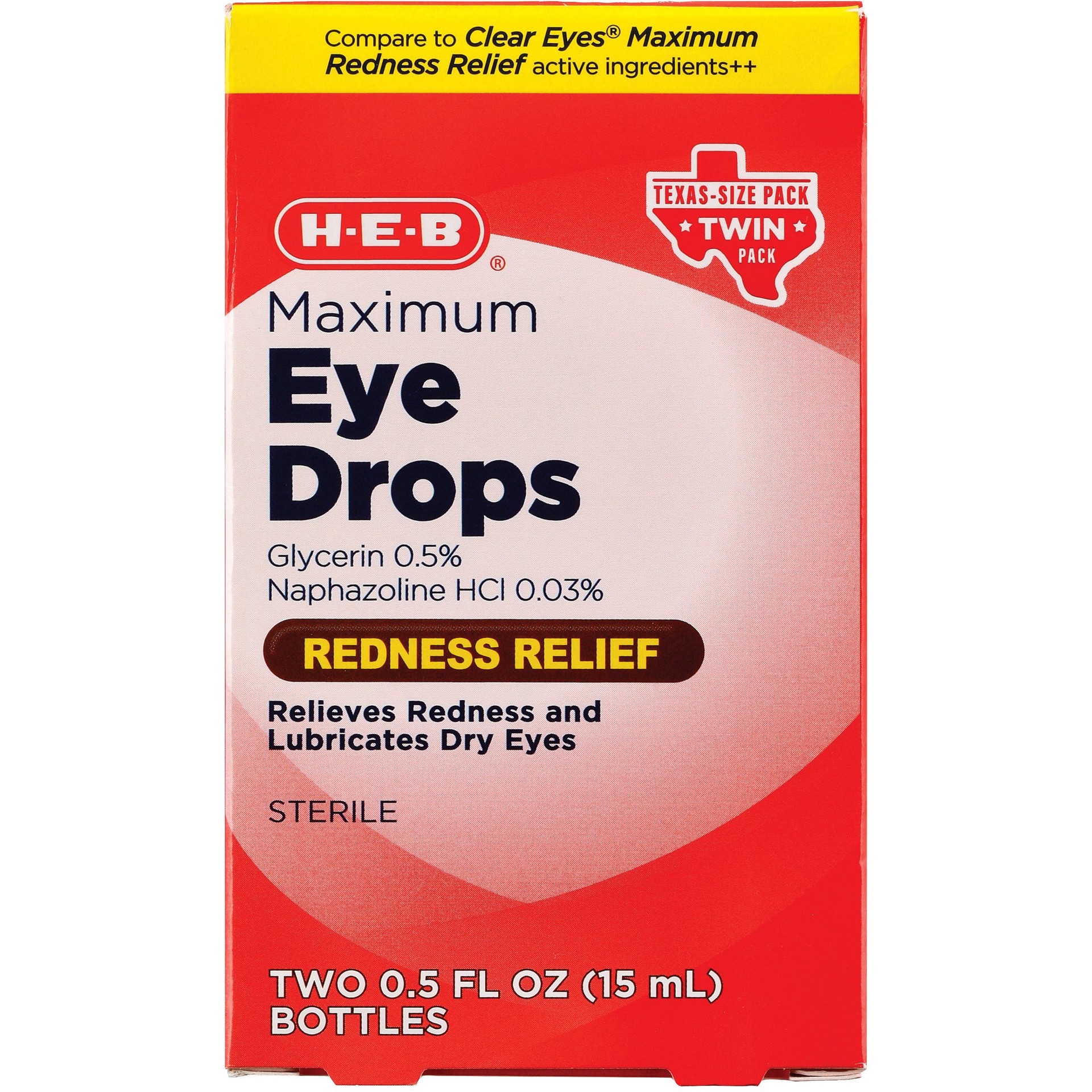 slide 1 of 1, H-E-B Maximum Eye Drops Redness Relief Twin Pack, 0.5 oz