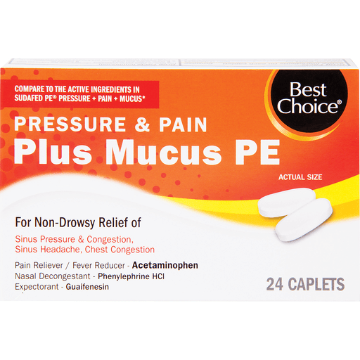 slide 1 of 1, Best Choice Pressure & Pain Plus Mucus PE Tablets, 24 ct