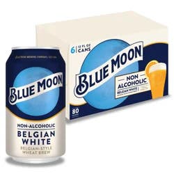 Blue Moon Non Alcoholic Belgian Style Wheat Beer 0.45% 6 Pack, 12 fl oz Cans