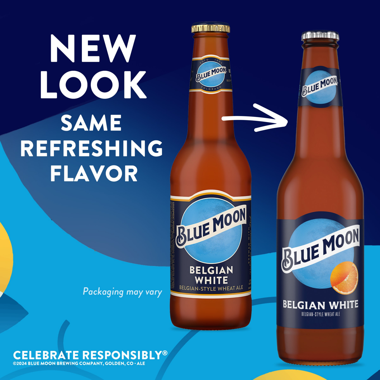 slide 2 of 7, Blue Moon Belgian White Wheat Ale, 5.4% ABV, 12-pack 12-oz. beer bottles, 12 ct; 12 oz