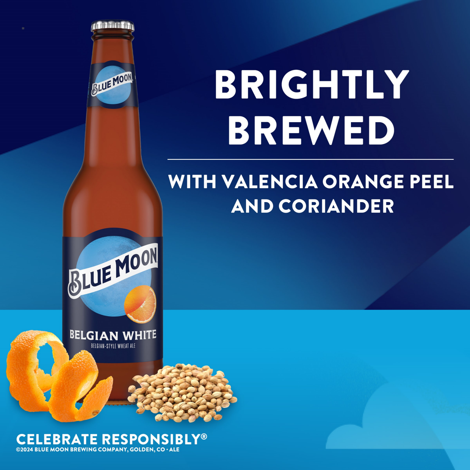 slide 7 of 7, Blue Moon Belgian White Wheat Ale, 5.4% ABV, 12-pack 12-oz. beer bottles, 12 ct; 12 oz