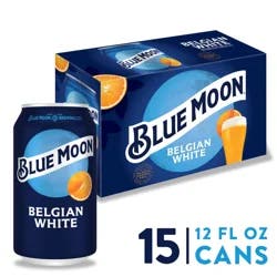 Blue Moon Belgian White Wheat Beer, Craft Beer, Beer 15 Pack, 12 FL OZ Cans, 5.4% ABV