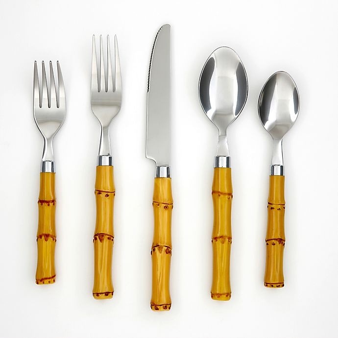 slide 1 of 1, Cambridge Silversmiths Natural Bamboo-Style Flatware Set - Brown, 20 ct