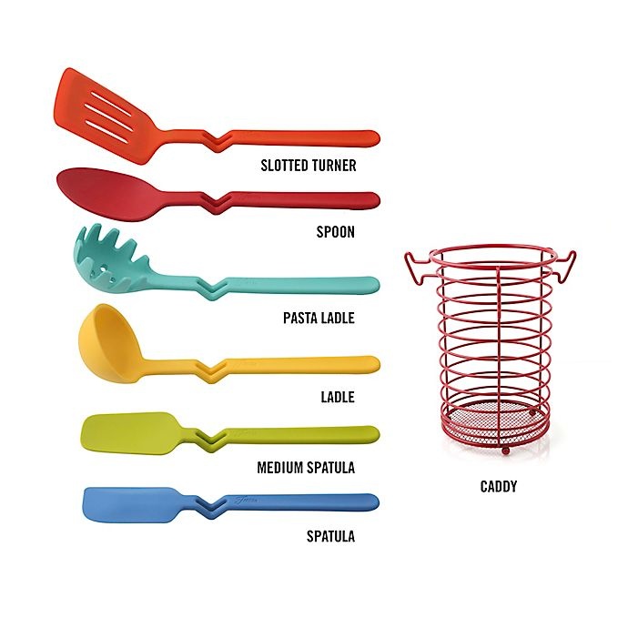 slide 2 of 5, Fiesta Multicolor Silicone Kitchen Utensil Set with Caddy, 7 ct