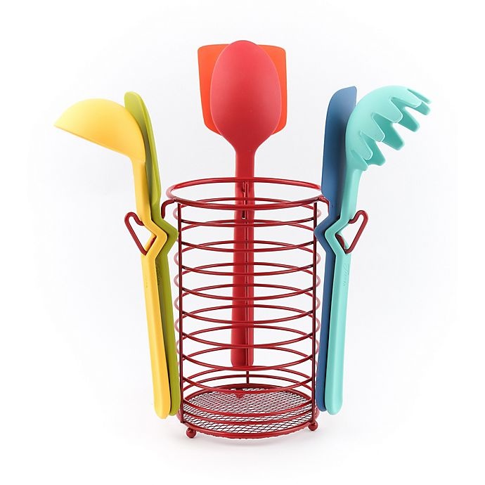 slide 3 of 5, Fiesta Multicolor Silicone Kitchen Utensil Set with Caddy, 7 ct