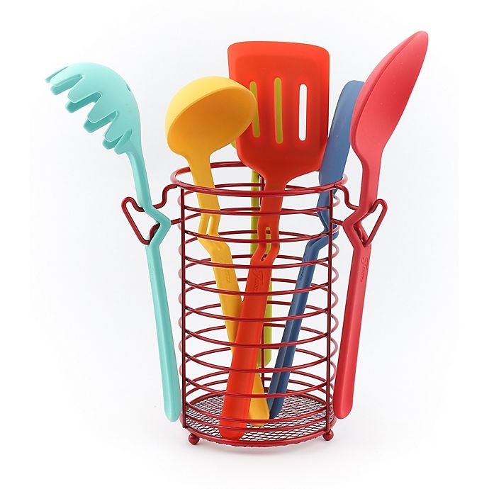 slide 1 of 5, Fiesta Multicolor Silicone Kitchen Utensil Set with Caddy, 7 ct