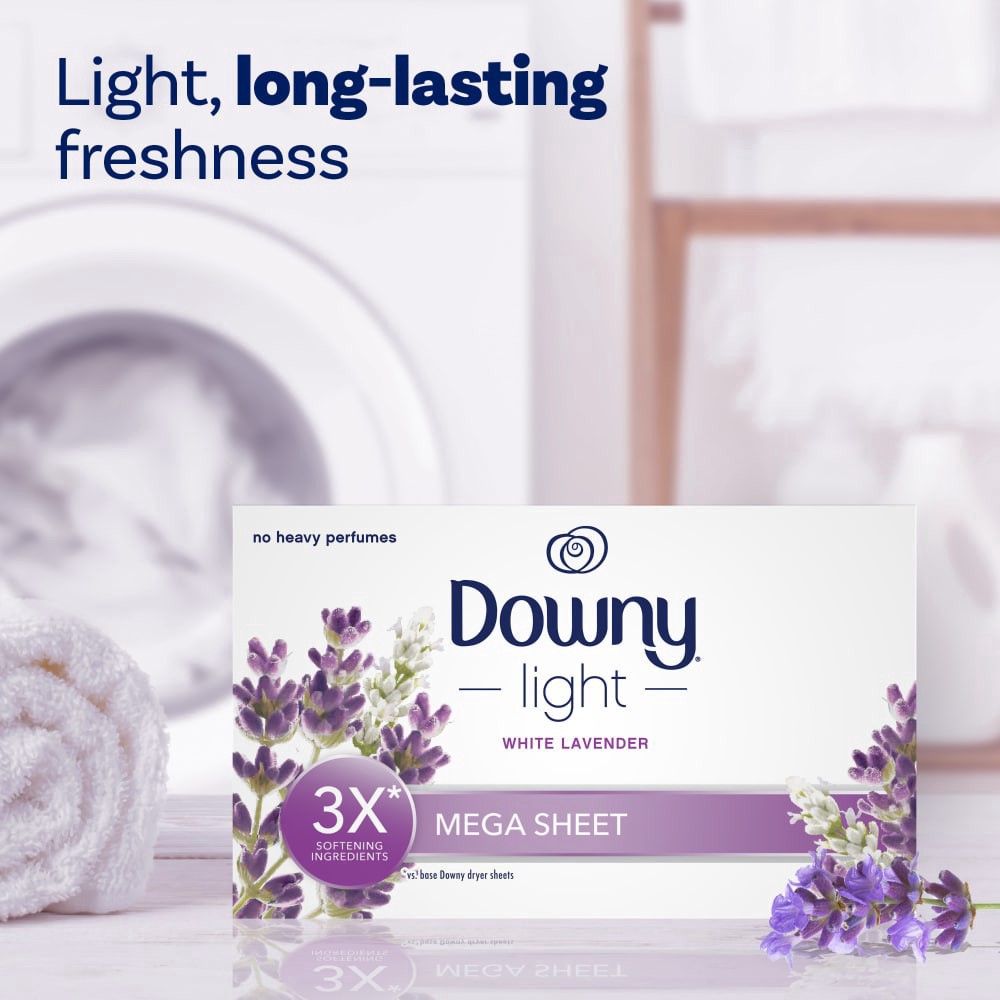 slide 6 of 6, Downy Light White Lavender Mega Dryer Sheets, 80 ct