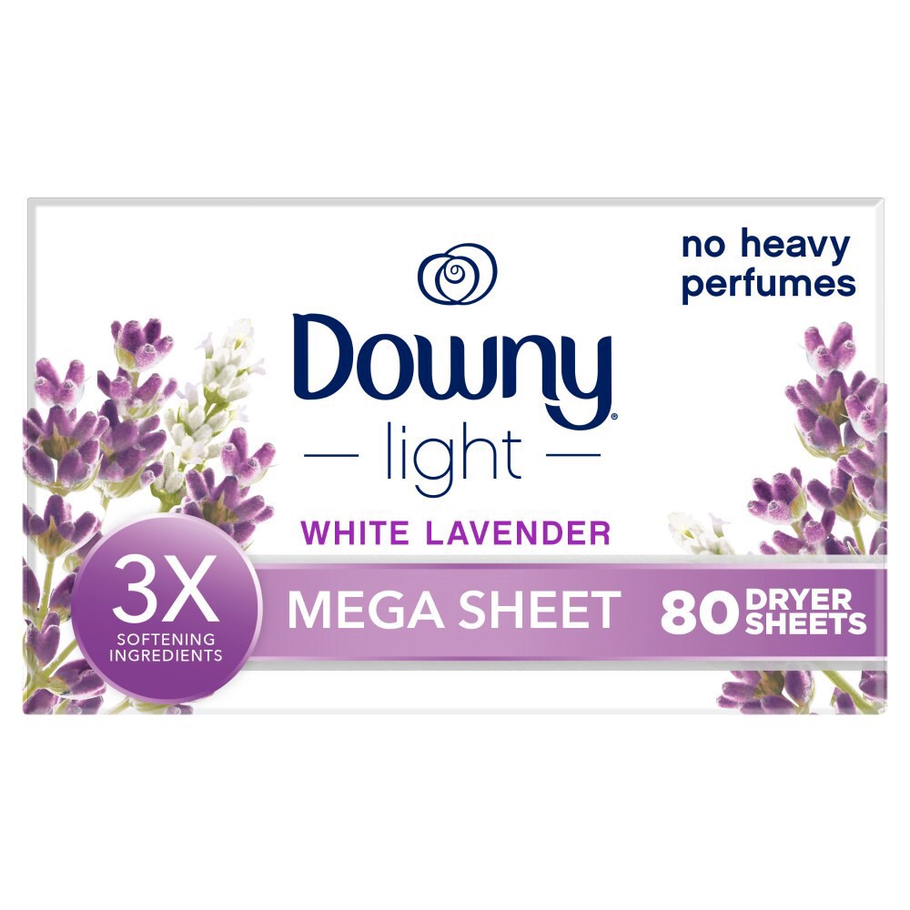 slide 1 of 6, Downy Light White Lavender Mega Dryer Sheets, 80 ct
