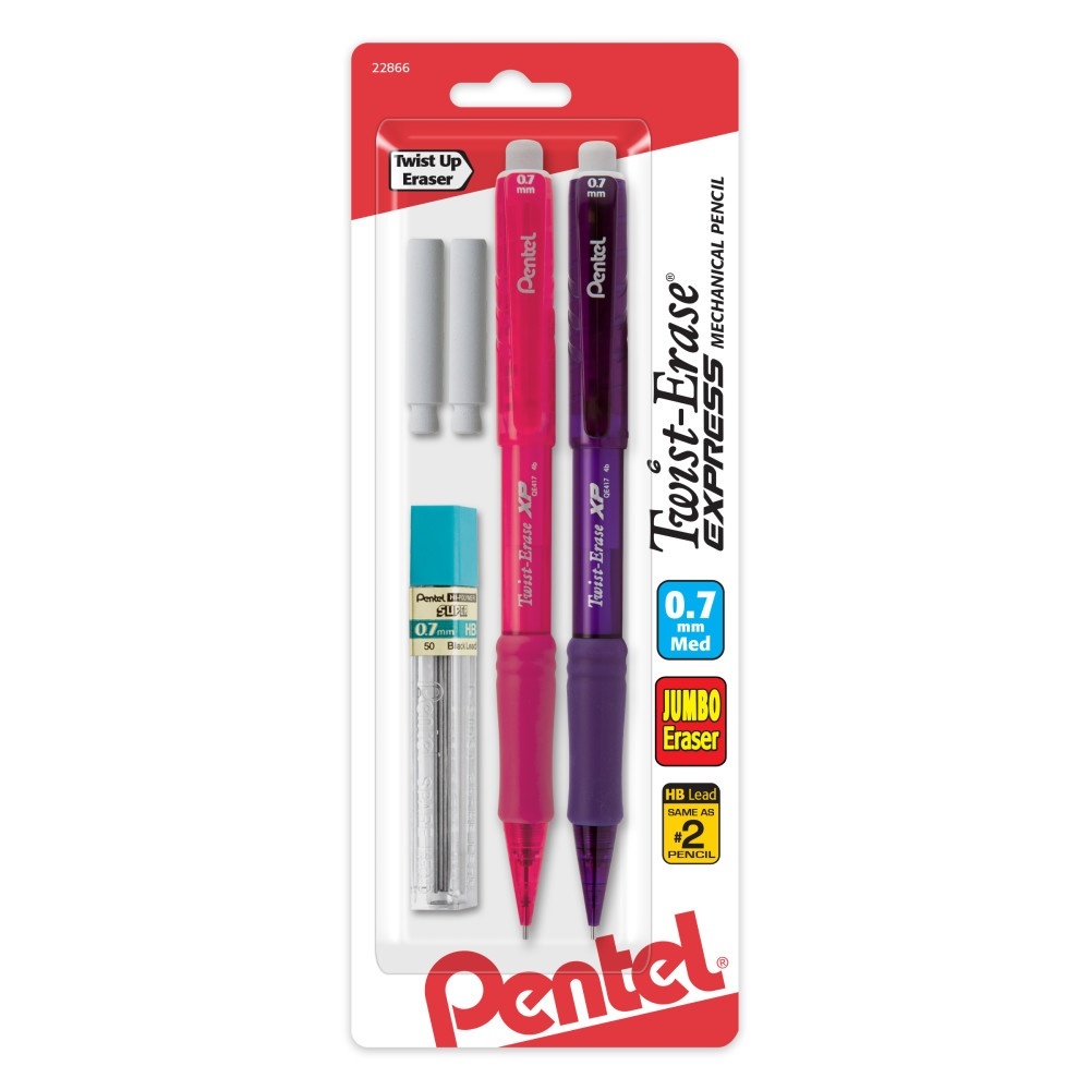 slide 1 of 1, Pentel Pen Twist Erase Assorted Colors With Eraser, 2 ct