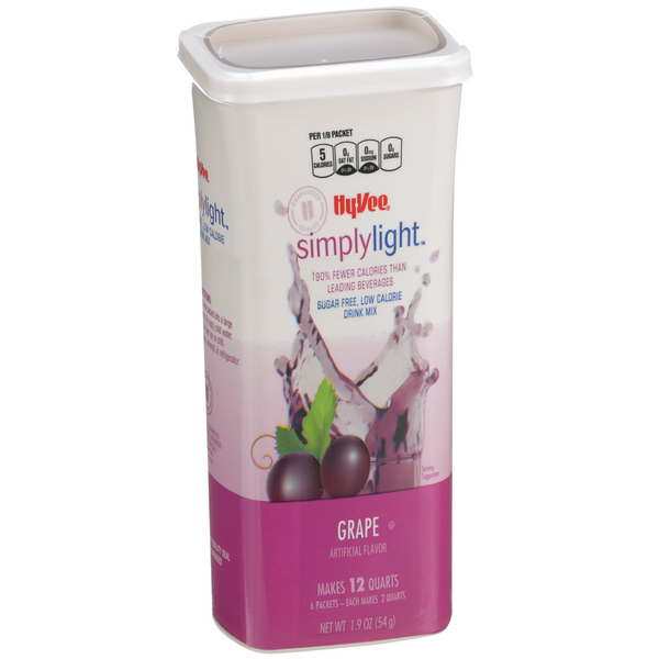 slide 1 of 1, Hy-vee Simplylight, Grape Sugar Free, Low Calorie Drink Mix - 6 ct; 1.9 oz, 6 ct; 1.9 oz