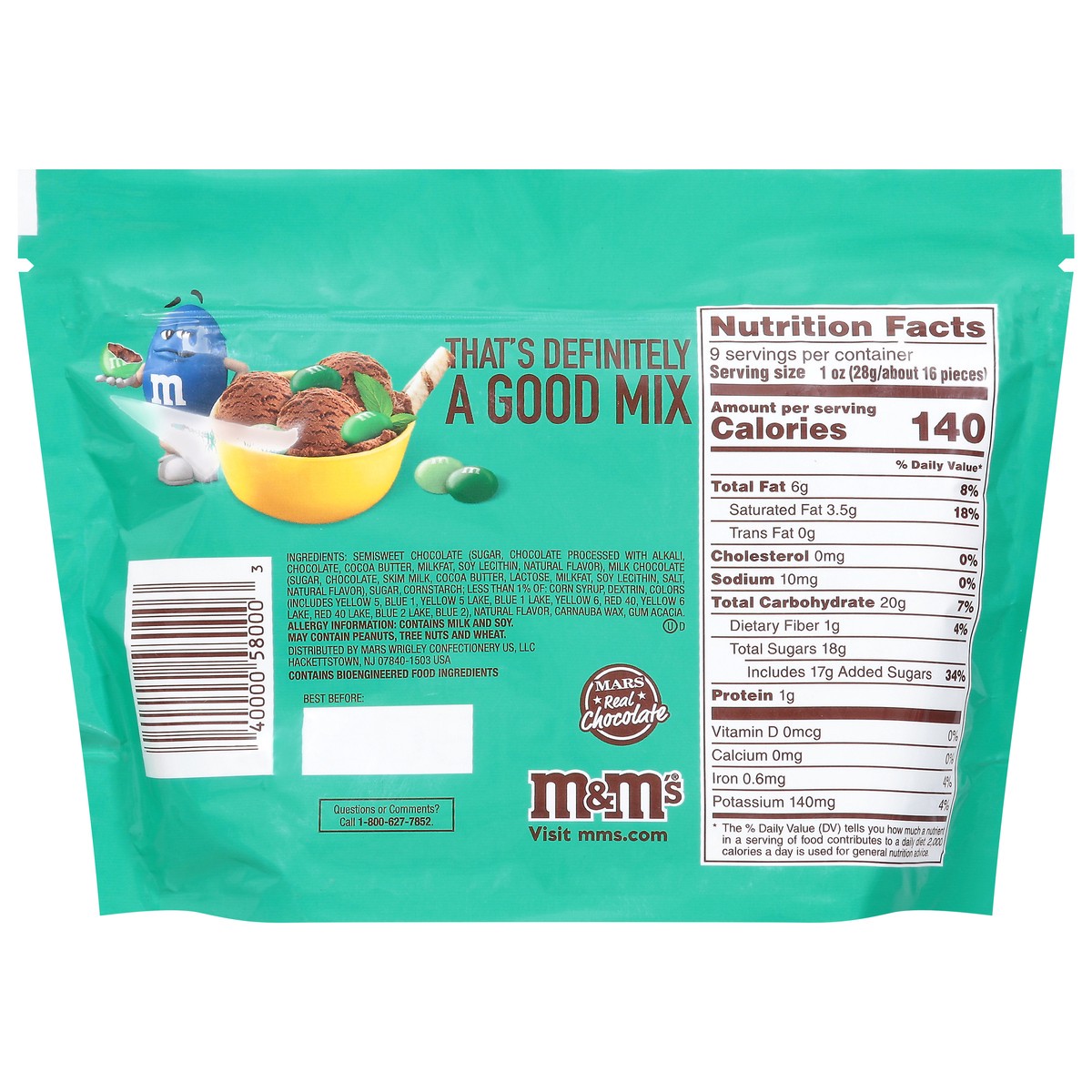 slide 8 of 13, M&M's Mint Dark Chocolate Candy, Sharing Size, 9 oz Resealable Bag, 9 oz