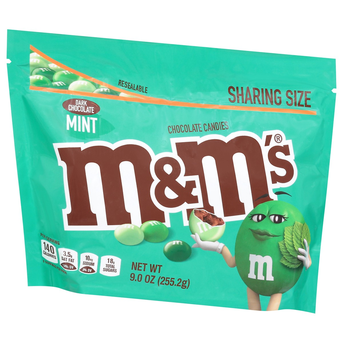 slide 12 of 13, M&M's Mint Dark Chocolate Candy, Sharing Size, 9 oz Resealable Bag, 9 oz