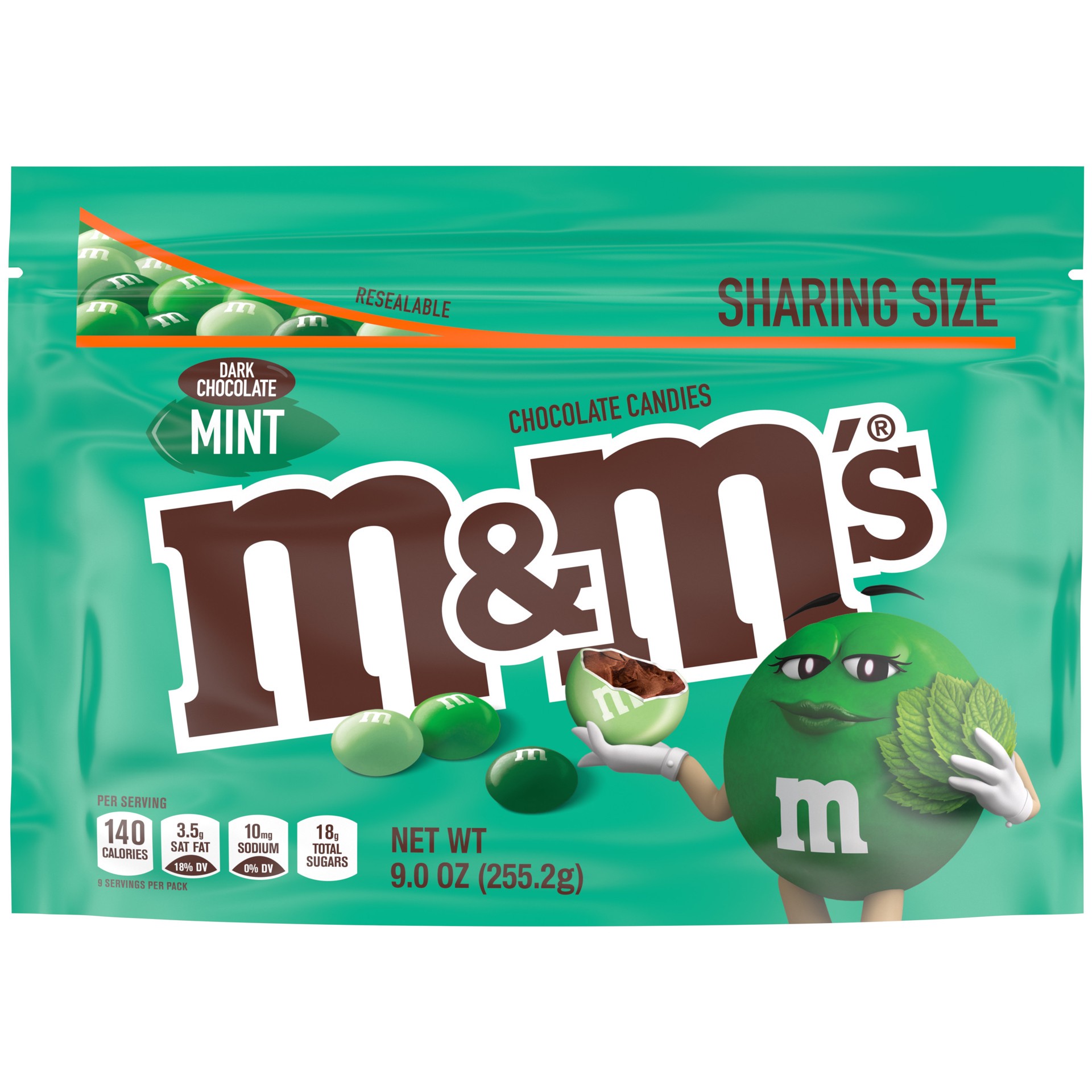 slide 1 of 13, M&M's Mint Dark Chocolate Candy, Sharing Size, 9 oz Resealable Bag, 9 oz