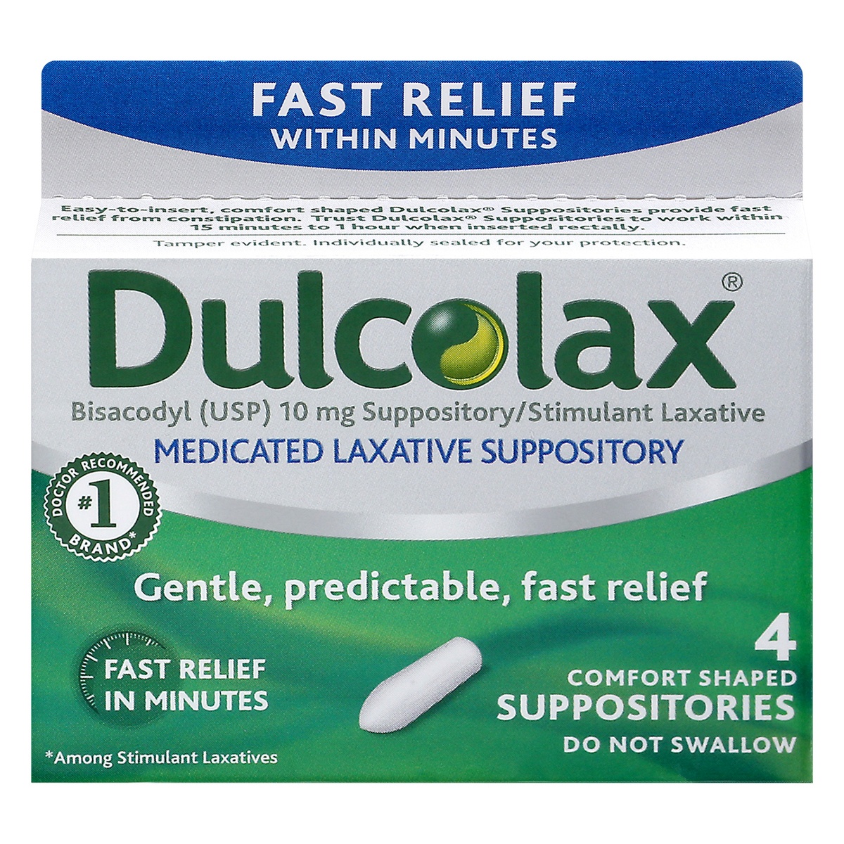 slide 1 of 6, Dulcolax Fast Relief Medicated Laxative Comfort Shaped Suppositories, 4 ct