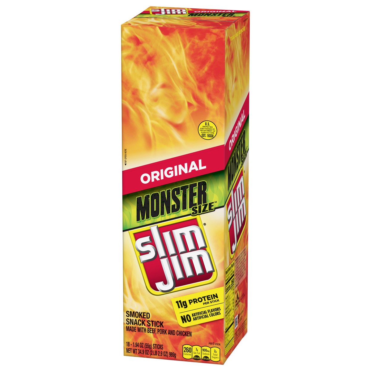 slide 4 of 9, Slim Jim Original Smoked Snack Stick Monster Size 18 - 1.94 oz Sticks, 18 ct