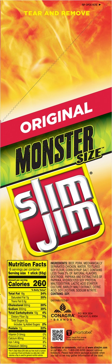 slide 3 of 9, Slim Jim Original Smoked Snack Stick Monster Size 18 - 1.94 oz Sticks, 18 ct