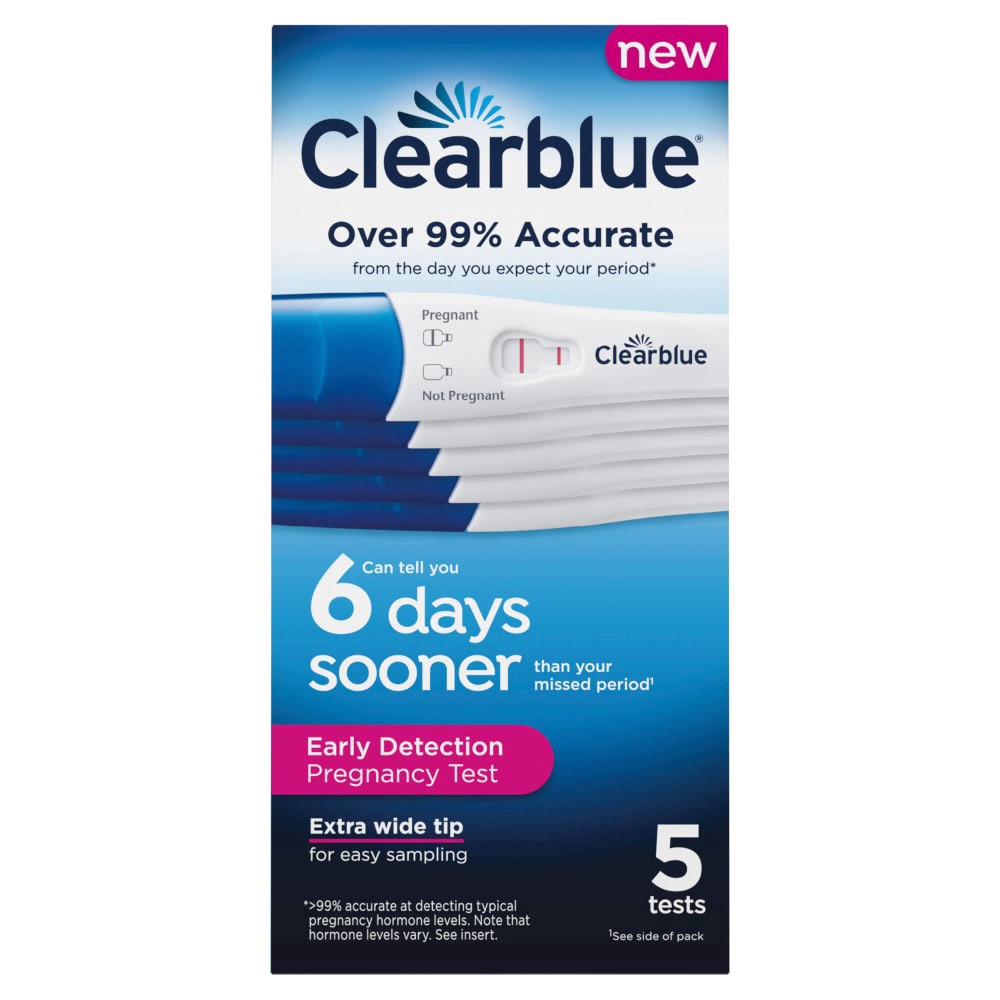 slide 1 of 1, Clearblue Early Detection Pregnancy Test, Results 6 Days Sooner, Easy to Read Results, hCG Hormone Pregnancy Test, 5 Tests, 5 ct