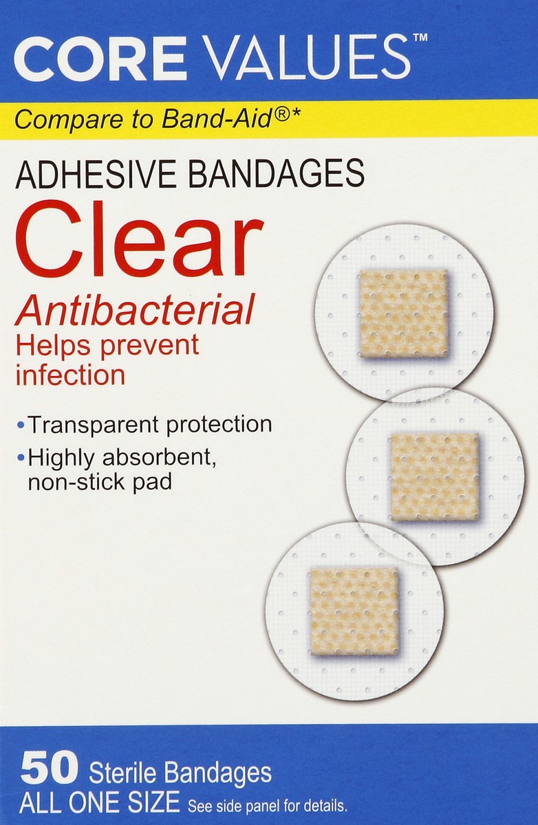 slide 4 of 4, Core Values Clear Antibacterial Spot Adhesive Bandages, 50 ct