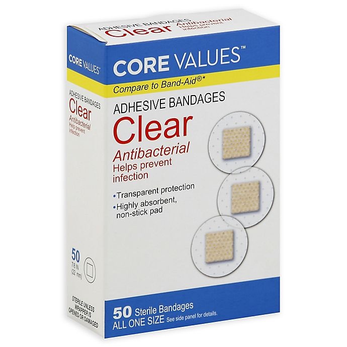 slide 1 of 4, Core Values Clear Antibacterial Spot Adhesive Bandages, 50 ct