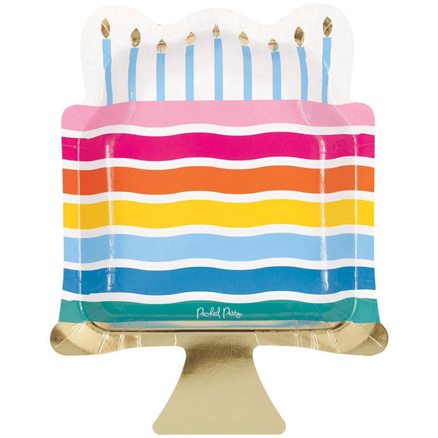 slide 1 of 1, Packed Party Birthday Cake Shaped Paper Plates, 8 ct