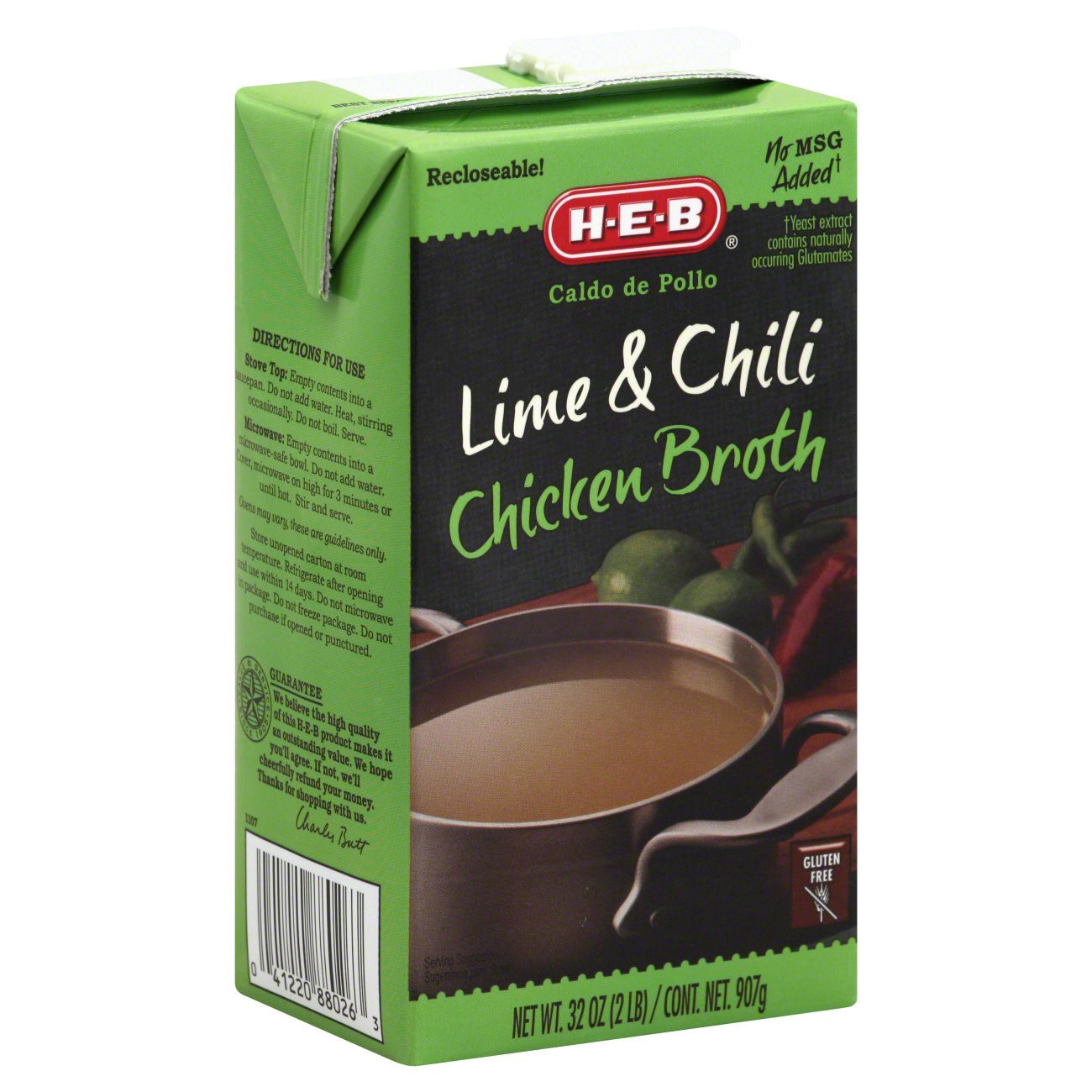 slide 1 of 1, H-E-B Lime and Chili Chicken Broth, 32 oz