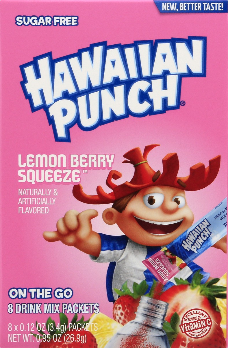 slide 6 of 9, Hawaiian Punch Sugar Free On The Go Lemon Berry Squeeze Drink Mix Packets 8 ea, 8 ct