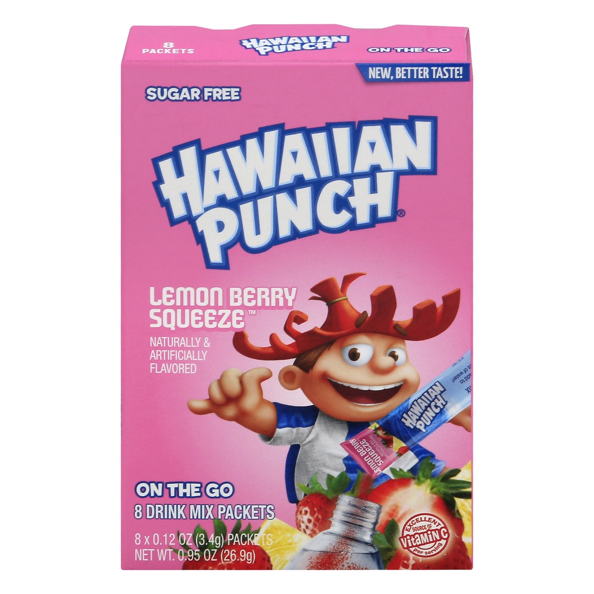 slide 1 of 9, Hawaiian Punch Sugar Free On The Go Lemon Berry Squeeze Drink Mix Packets 8 ea, 8 ct