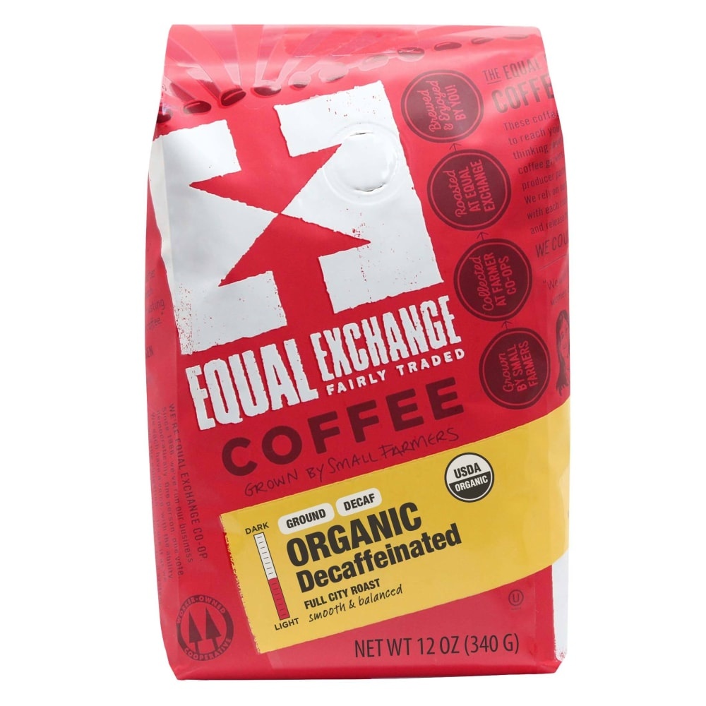 slide 1 of 1, Equal Exchange Coffee, Drip Grind, Medium & Vienna Roast, Decaffeinated, 12 oz