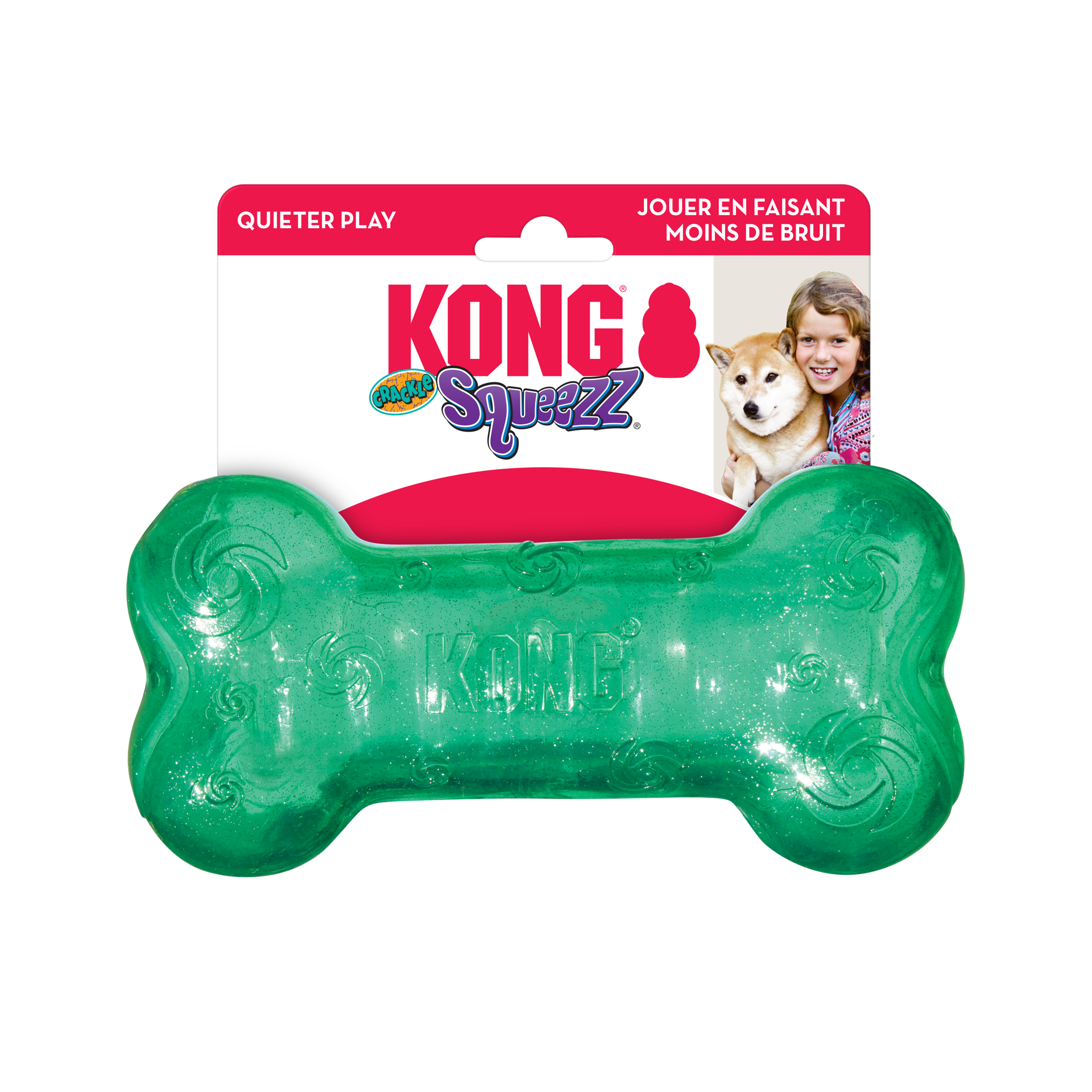 slide 2 of 4, KONG Squeezz Crackle Bone Assorted Lg, 1 ct
