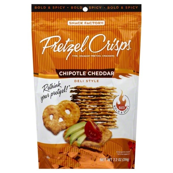 slide 1 of 1, Pretzel Crisps Pretzel Crackers, Thin Crunchy, Chipotle Cheddar, 7.2 oz