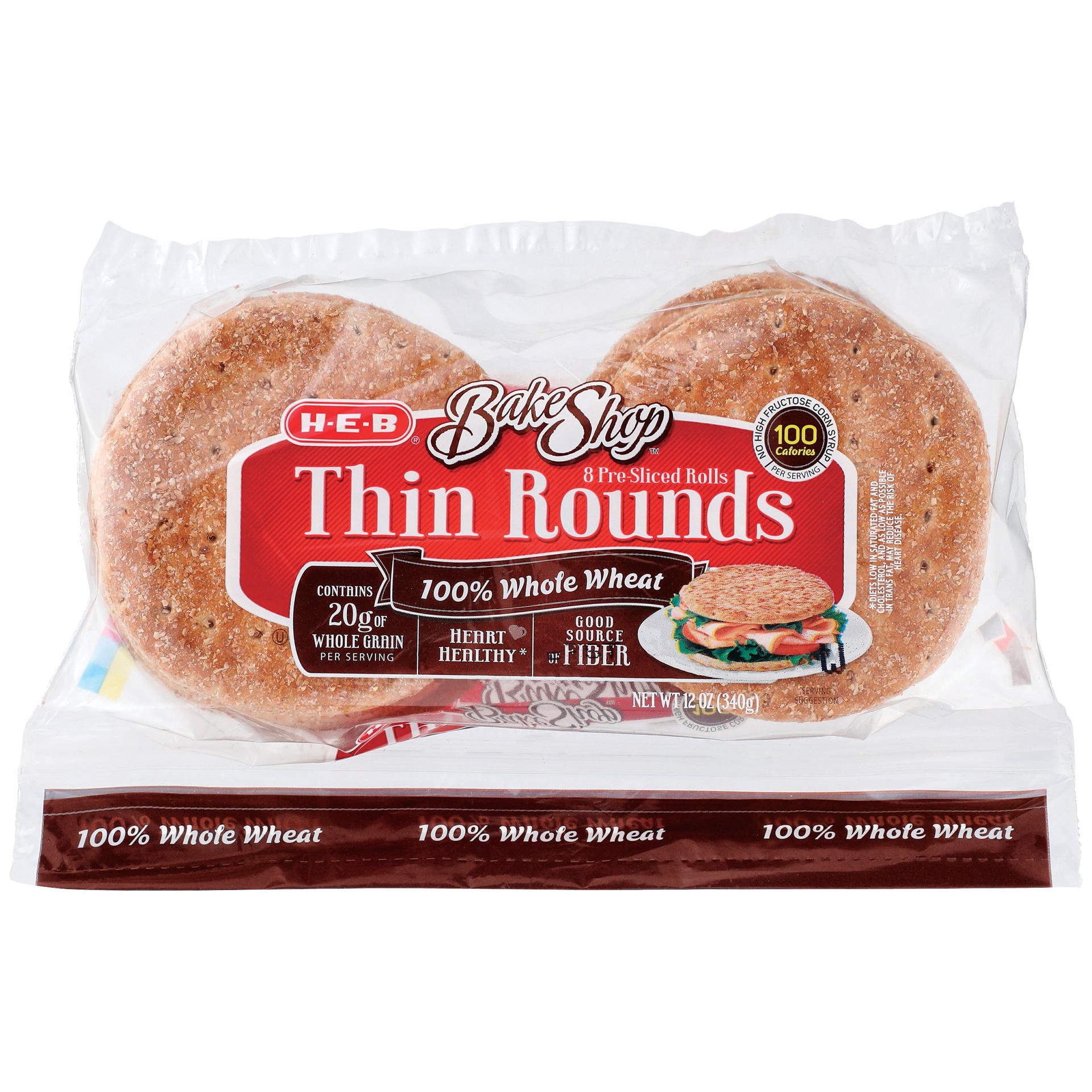 slide 1 of 1, H-E-B Bake Shop 100% Whole Wheat Thin Rounds, 8 ct